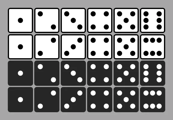 All 24 dice from the dice generator on a gray background
